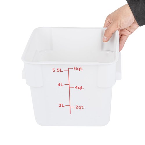 Restaurantware Food Storage Container 10 Pack of 6 qt Plastic Kitchen Storage Bin with Volume Markers Space-Efficient Design Dishwasher-Safe Polypropylene White