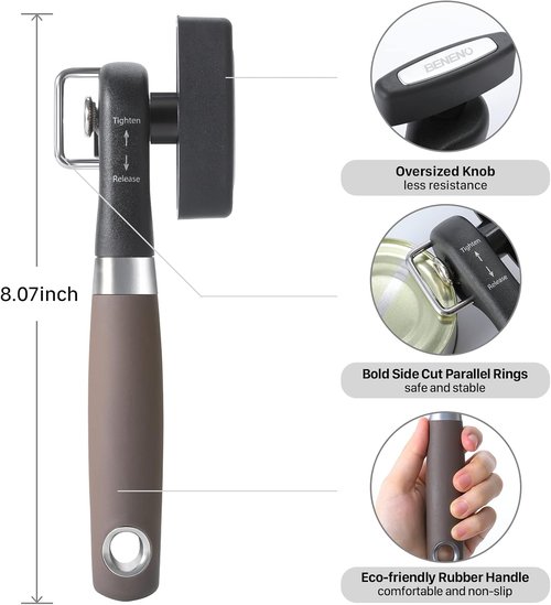 Beneno Can Opener - Manual Side Safe Cut with Smooth Edge, Durable Blade & Comfortable Handle | Brown