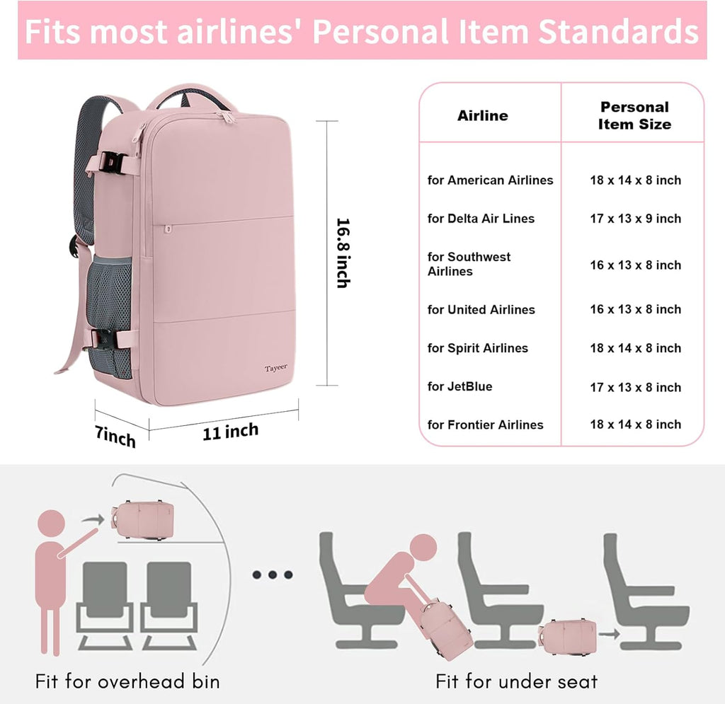 Taygeer Travel Backpack - TSA-Approved 15.6-Inch Laptop Bag with Water Bottle Pocket & Shoe Pouch | Pink