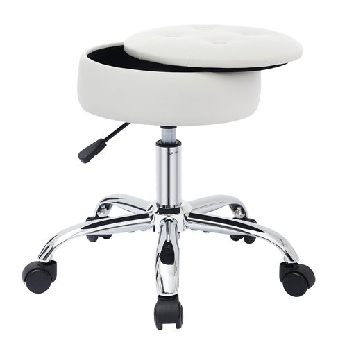 Gitrah Vanity Chair with Wheels Adjustable Vanity Stool with Storage Swivel Vanity Stool for Vanity Rolling Makeup Chair White