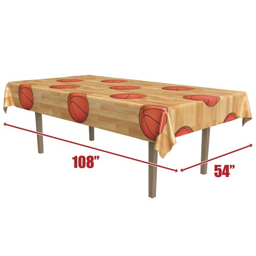 Beistle Set of 2 Basketball Tablecovers, 54” x 108”- Plastic Table Cloth, Sports Party Decorations