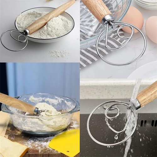 13" Danish Dough Whisk Set with Dough Scraper Bread Lame with 5 Blades and Leather Cover Dutch Bread Whisk Bread Mixer Dutch Bread Dough Whisk Hand Mixer for Sourdough, Pizza, Pastry, Cake