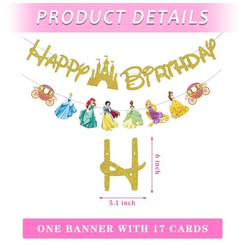 Princess Happy Birthday Banner, Princess Party Decorations Girls Birthday Party Supplies