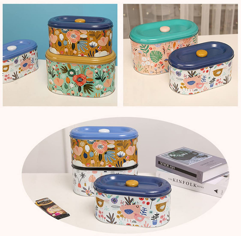 TUSIMI Tin Cookie Snack Jars Biscuit Storage Tin Canister Cookie Jar Home Kitchen Food Gifts Storage Containers with Lid for Biscuit Cookie Chocolates Toddler | Food-Safe (Floral D)