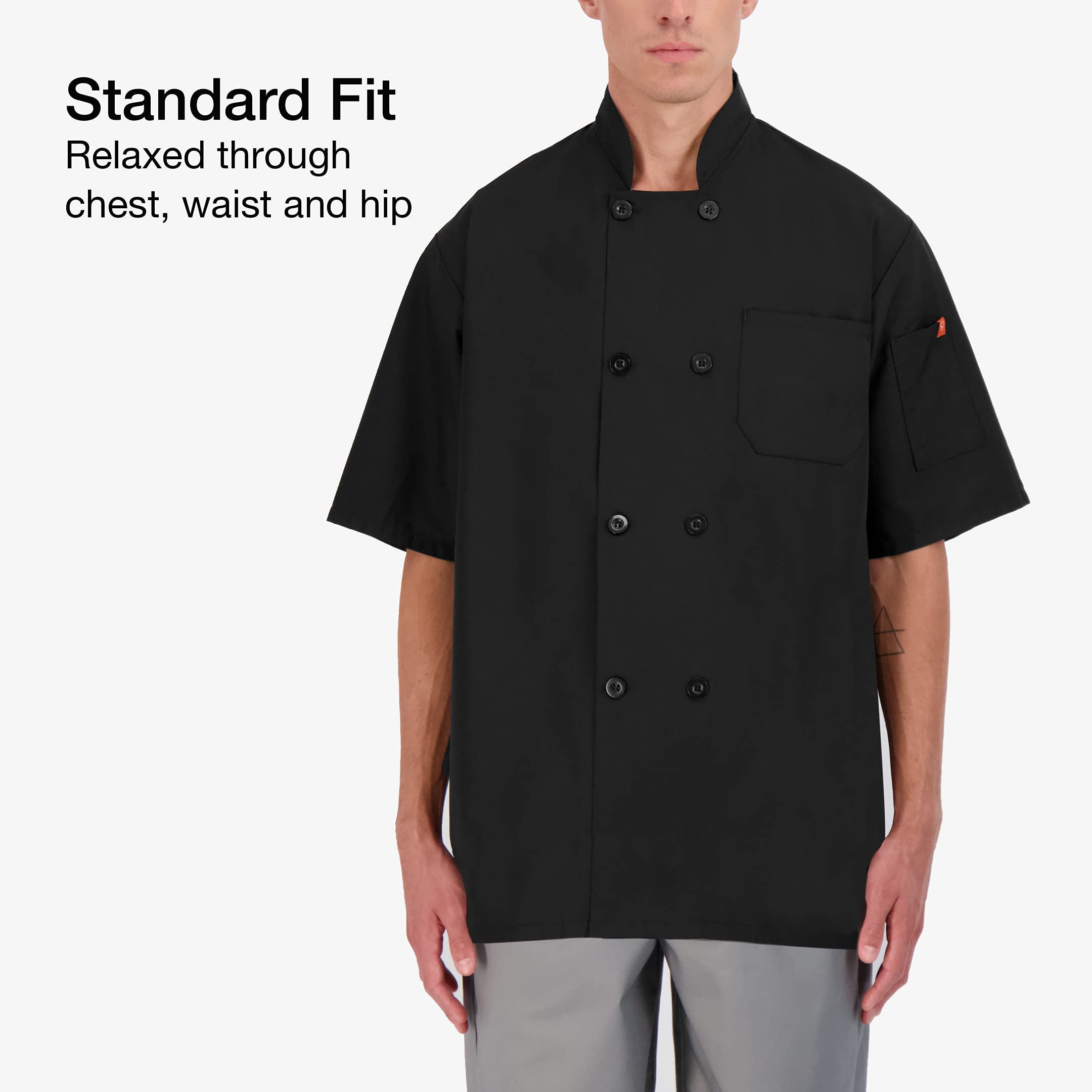 Happy Chef Men's Microvent Short Sleeve Lightweight Chef Coat, Charcoal, Large