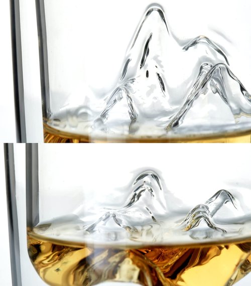 Huckberry Whiskey Peaks Iconic Mountain Bar Glasses, 11.5 oz Capacity, Lead-Free Crystal, Grand Tetons, Set of 4 Cups