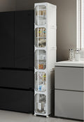 5-Tier Narrow Storage Cabinet: Slim Plastic Storage Organizer with Doors and Adjustable Shelves, Movable Waterproof Floor Cabinet for Small Spaces, Ideal for Bathroom, Kitchen, Laundry, Office.