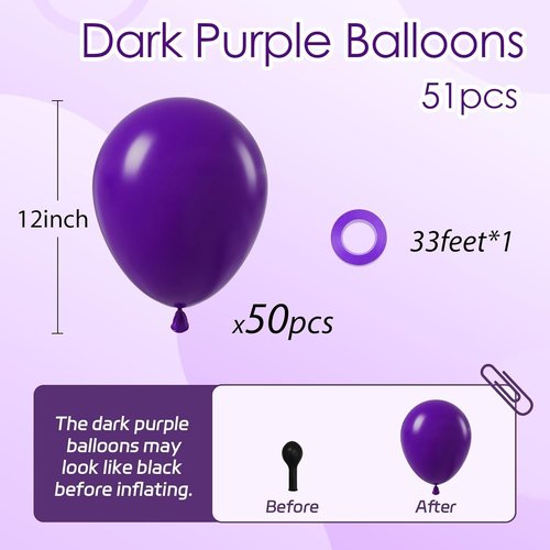 Dark Purple Balloons | 12-Inch Latex Party Balloons - 50pcs for Weddings, Baby Showers & Birthdays