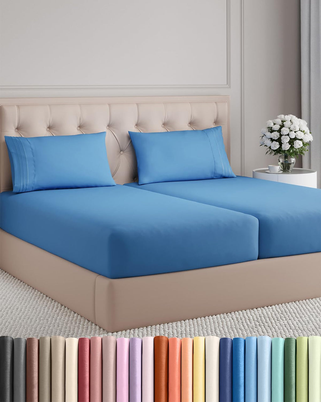 Royal Blue Split King Size 5-Piece Sheet Set | Comfy, Breathable & Cooling Luxury Bedding