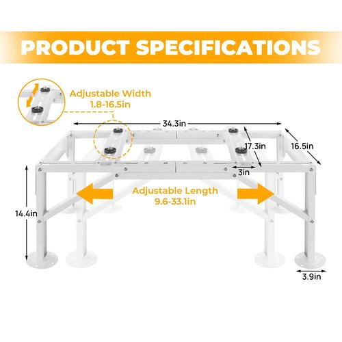Mini Split Ground Stand for 9000-18000 BTU, Mini Split AC Bracket for Ductless Air Conditioners Heat Pump System,Heavy Duty Condenser Stand Adjustable Length 9.6" to 33.1" Max Load 500Lbs(White)