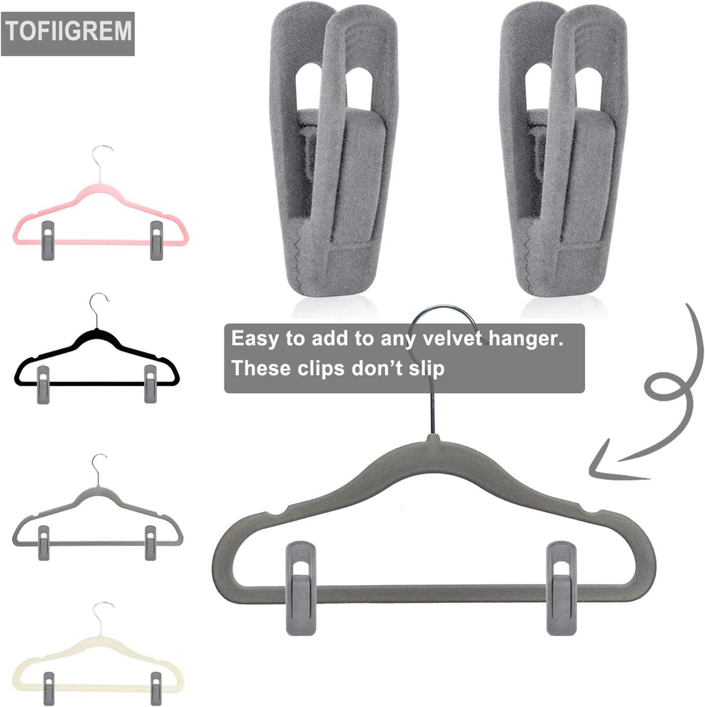TOFIIGREM Grey Velvet Clips - 20 PCS Non-Slip Clips for Slim Velvet Hangers | Perfect for Pants and Clothes