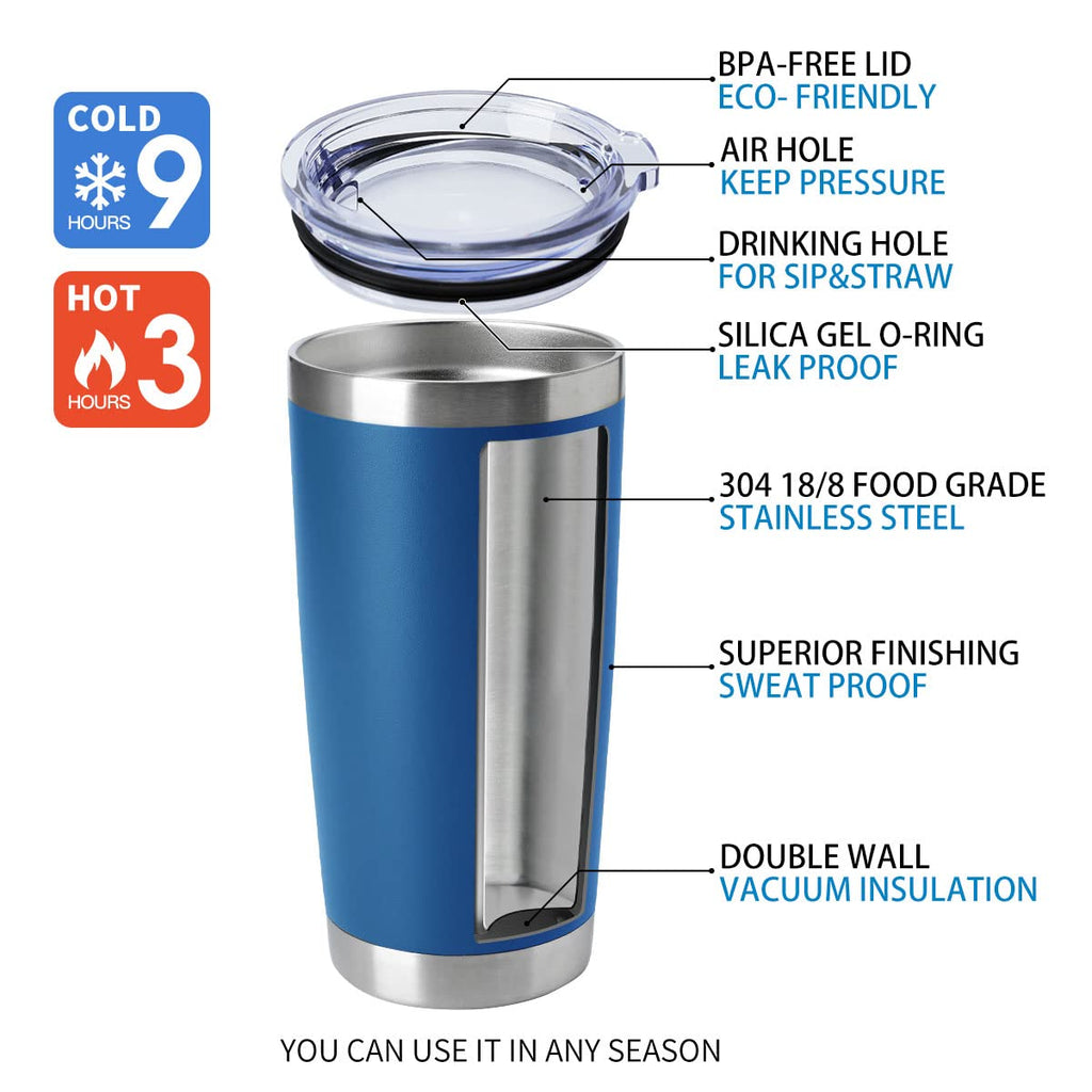 HASLE OUTFITTERS 20oz Tumblers Stainless Steel Mugs with Lid Double Wall Vacuum Insulated Coffee Cups for Cold & Hot Drinks (20oz-Dark Blue, 8 Pack)