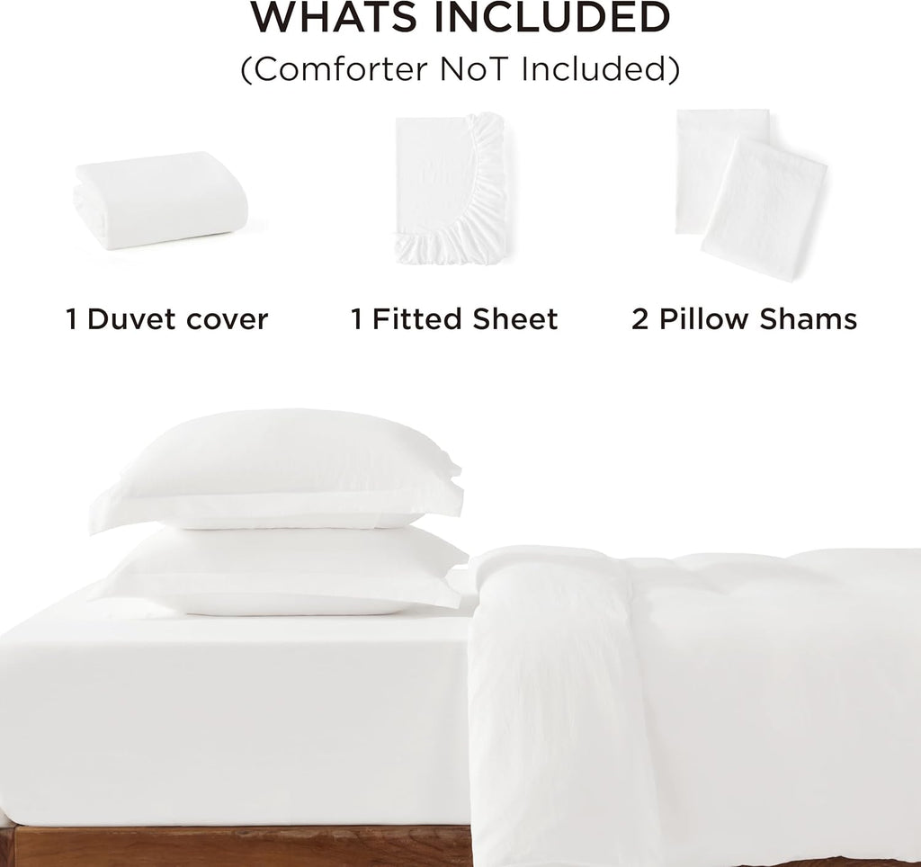 Bedsure Duvet Cover Set - King Size 4-Piece Extra Soft Cotton-Like Bedding in White | Zipper Closure & Fitted Sheet