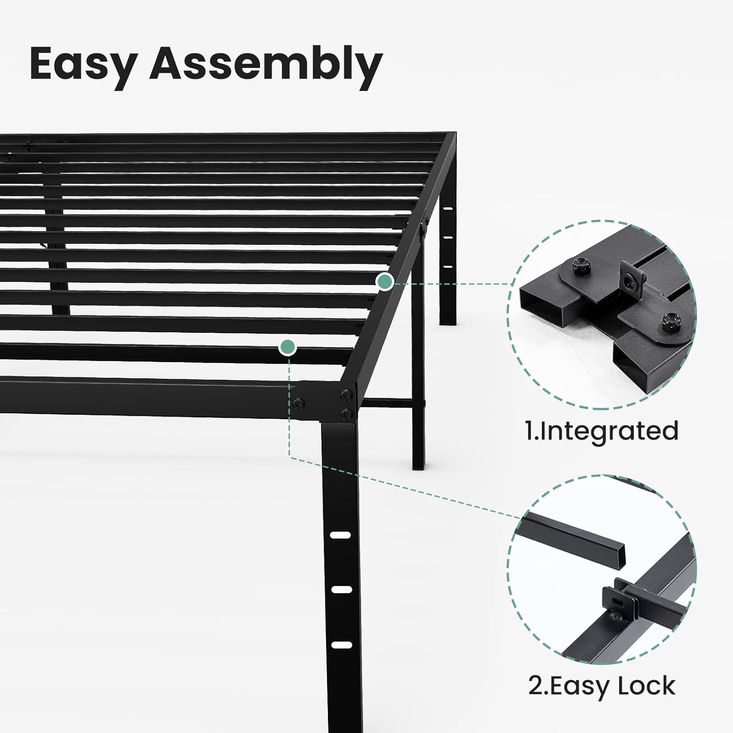 Sweetcrispy 18-Inch Platform Bed Frame - Heavy Duty Metal Foundation with Noise-Free Steel Slats | Underbed Storage, No Box Spring Needed