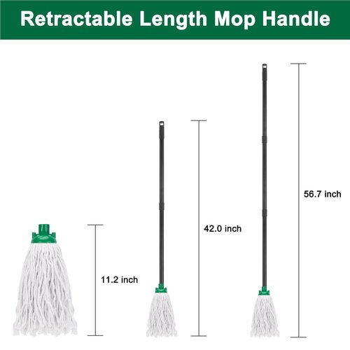 KeFanta Mop for Floor Cleaning,2 Pcs Cotton String Wet Mops Replacement Head Compatible with Microfiber Cloth Mop Refill & 0.8" Diameter Mops Handle,Green(1 Handle & 2 Heads)