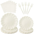 96 Pcs Ivory Paper Plates and Napkins Party Supplies Serve 24 Guests Include Scalloped Dinner Plate 9.5", Dessert Plate 7.5", Napkins Plastic Forks for Baby Bridal Shower Wedding Birthday