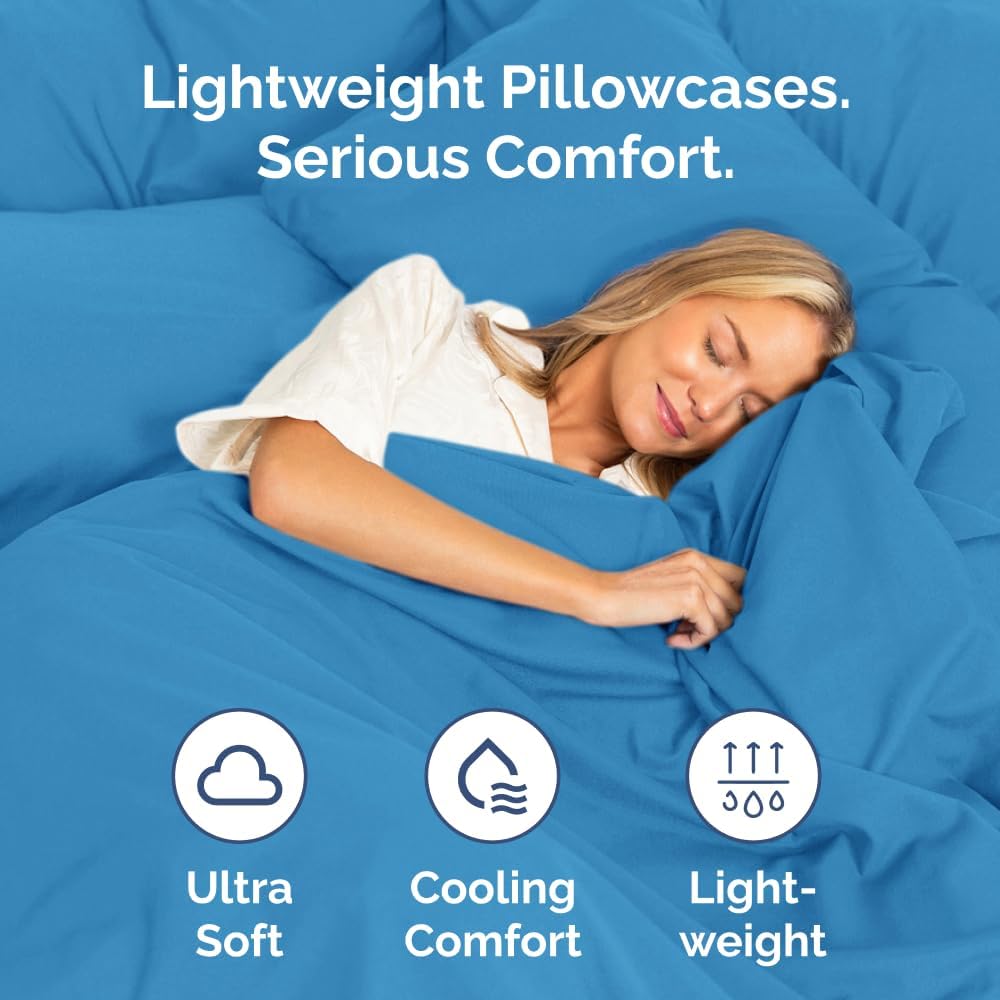Queen Pillow Cases by [Brand Name] - Ultra Soft Hotel Quality Covers | Wrinkle-Free, Stain-Resistant - Denim Blue, Set of 2
