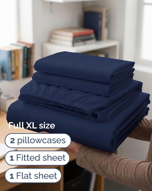 Full XL Bed Sheet Set by Hotel Luxury | 4-Piece Soft, Breathable & Cooling Bedding - Navy Blue