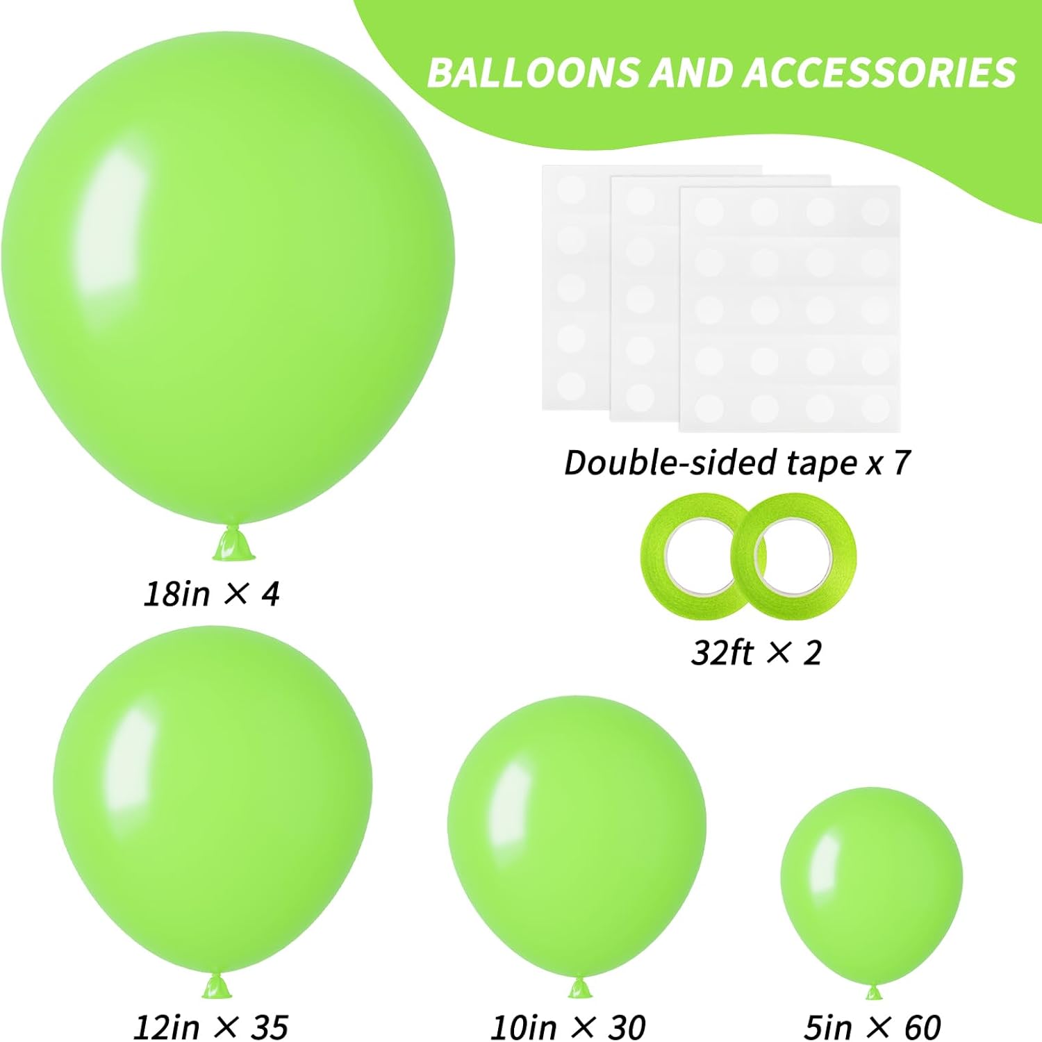 RUBFAC Lime Green Balloons - 129pcs Neon Latex Balloon Garland Kit for Birthday & Baby Shower Decor