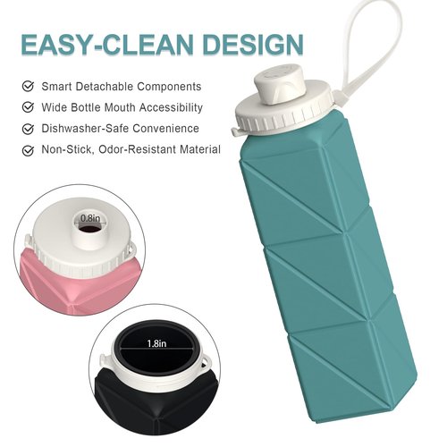BEAUTAIL Collapsible Water Bottles 20.6oz, Silicone Foldable Portable Travel Water Bottle, BPA-Free, Leakproof Reusable for Traveling Camping Hiking Sports Outdoor, 3 Pack (Blue+Pink+Starlight)