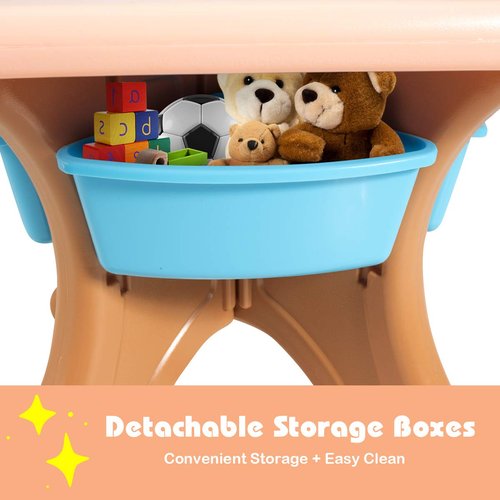 Costzon Kids Table and Chair Set, 3 Piece Activity Table w/Detachable Toy Storage Bin & 2 Chairs for Children Reading Art Craft, Strong Bearing Capacity, Lightweight, Toddler Table & Chair Set, Coffee