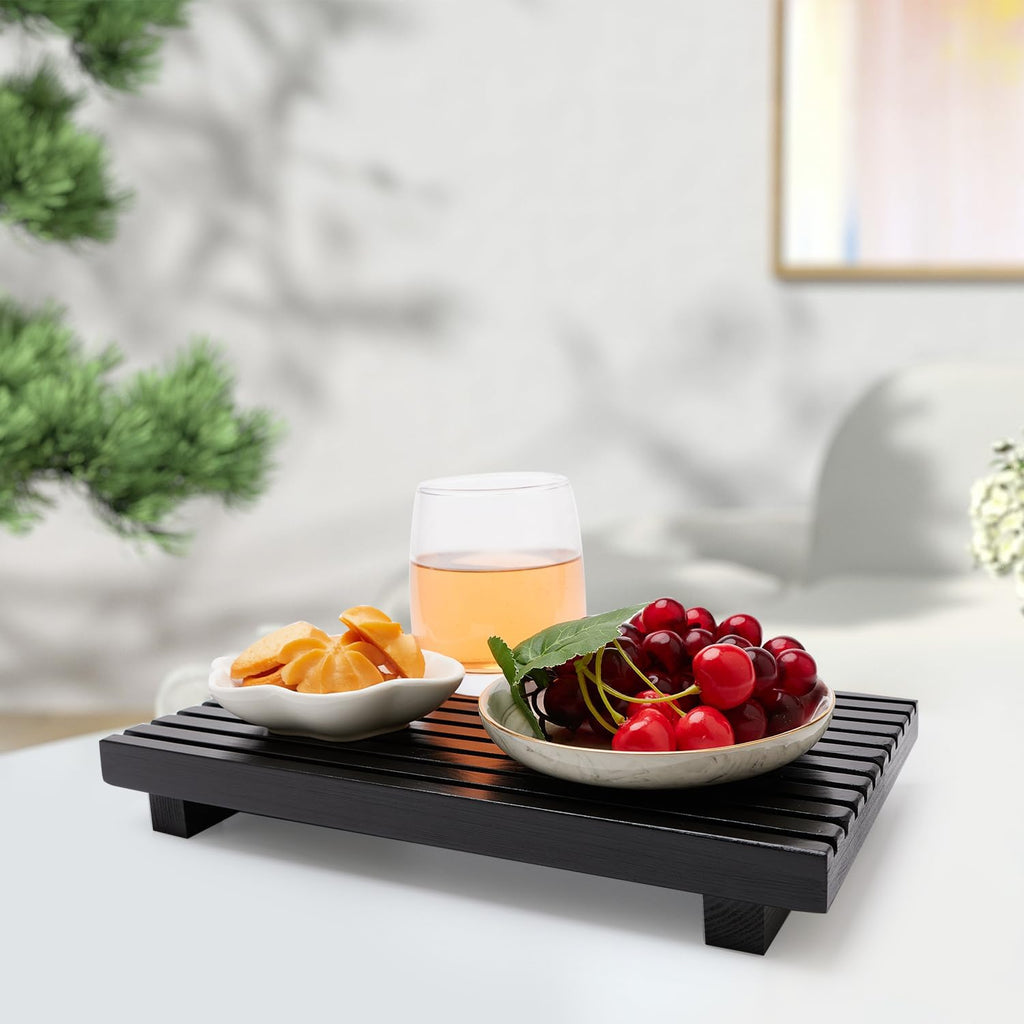 Regine Switzerland Bathroom Counter Organizer Tray - Decorative Wood Display Stand for Sink Accessories | Black