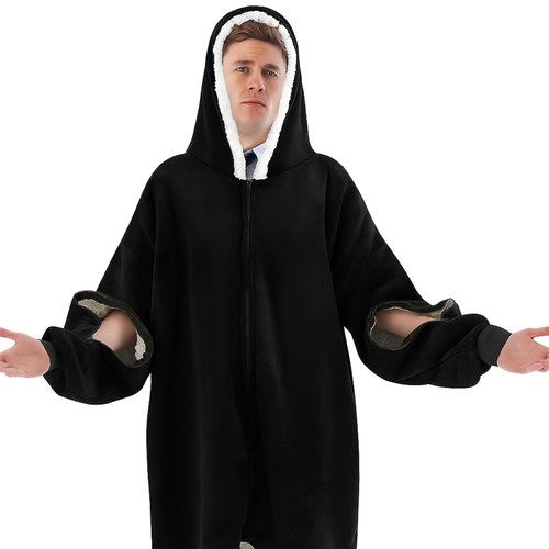 Jeere Dialysis Clothing Sweatshirts with Arm Zipper, Flannel Fleece Oversized Wearable Blanket, Gifts for Dialysis Patients(Black)