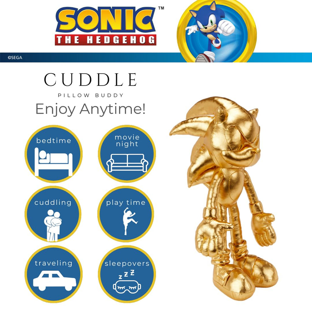 Sonic The Hedgehog Anime 24K Gold Kids Bedding Super Soft Plush Cuddle Pillow Buddy, One Size, (Officially Licensed Product)
