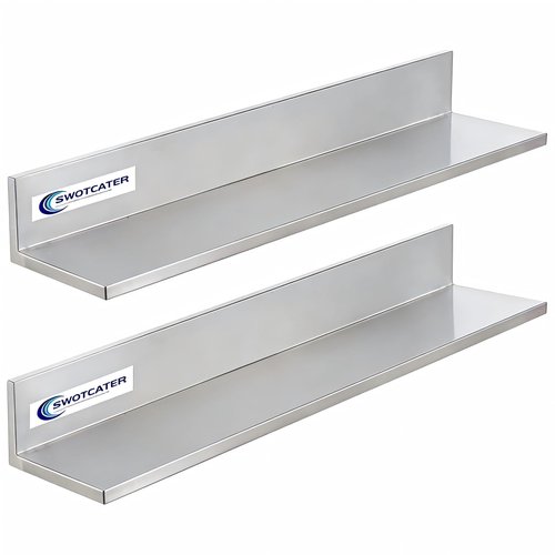 SWOTCATER Stainless Steel Wall Shelf 8.6"x30" 60LB, 2 Packs L-Shaped Commercial Wall Mount Floating Shelving for Kitchen, Restaurant, Home