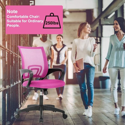 BestOffice Ergonomic Office Chair - Mid-Back Swivel Desk Chair with Breathable Backrest & Lumbar Support - Adjustable Height & Rolling Wheels - Pink - Pack of 2