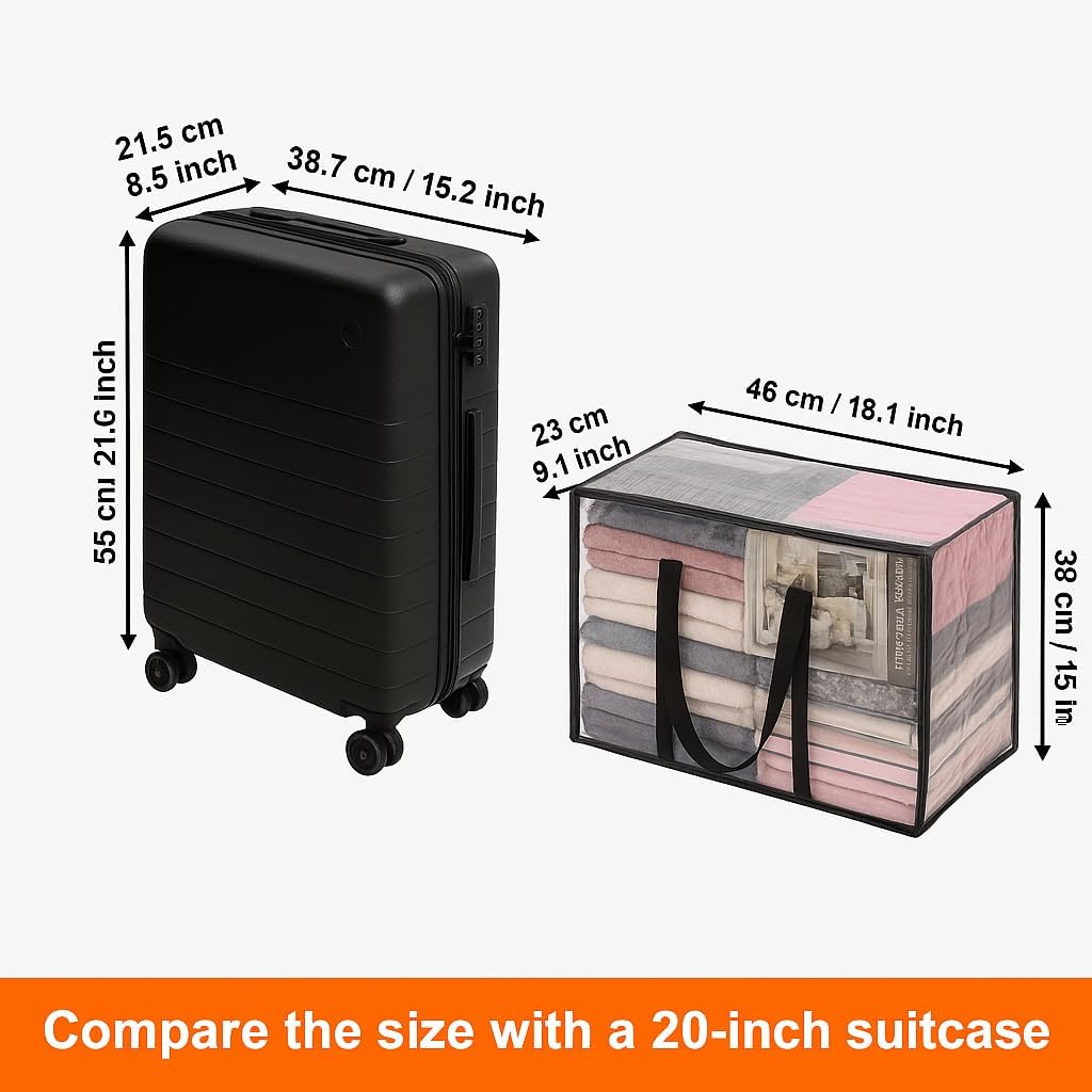 Vieshful Clear Clothes Storage Bags - 40L Zippered Blanket Organizer | Foldable for Bedding & Toys