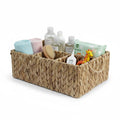 VILSSOVY Storage Basket with Handles, Water Hyacinth Storage Baskets, Wicker Diaper Caddy, Basket with dividers, Countertop Organizer for Bathroom, Living Room, Home(15.75*11.03*5.52 inches)
