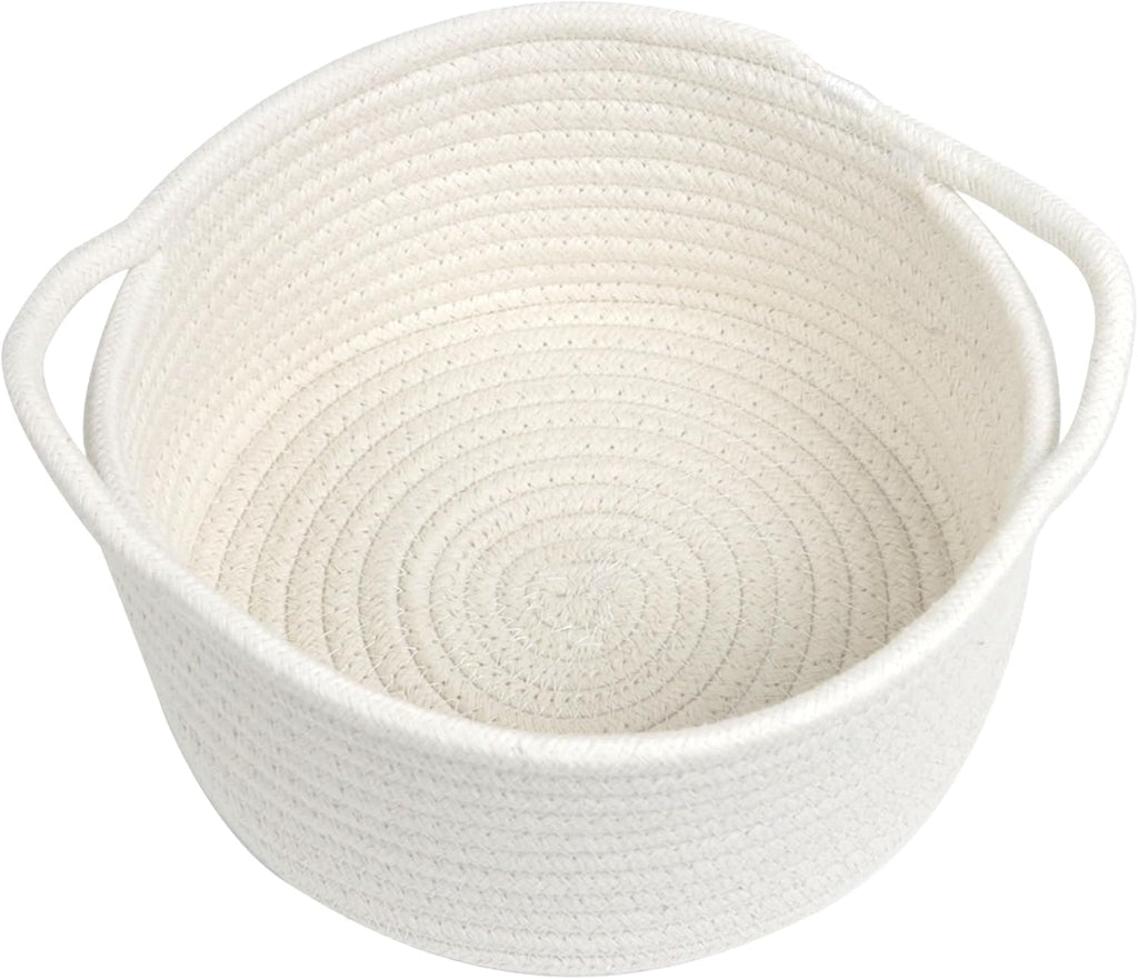 Woven Basket by [Brand Name] - Cute White Storage Solution with Handle | Small Cotton Rope Bin for Nursery