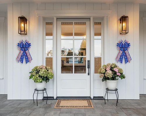 Hying Large Patriotic Wreath Bows - Red & Blue Striped Burlap with American Stars | Perfect for 4th of July & Memorial Day Decorations