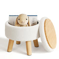 WBKATN Small Ottoman Footrest, White Boucle Foot Stool, Round Pouf Ottoman with Storage, Teddy Velvet Foot Rest for Couch, Living Room, Nursery, Small Coffee Table Ottomans Stool