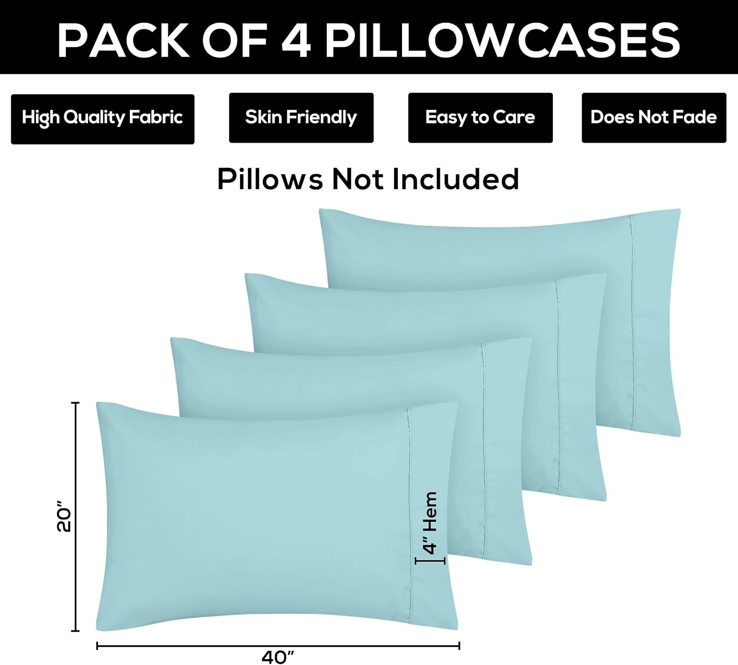 Utopia Bedding Standard Pillow Cases - Soft Brushed Microfiber - 4 Pack, Spa Blue | 20 x 26 Inches
