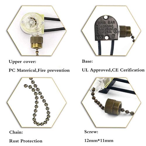 Akahttbn Ceiling Fan Light Switch Zing Ear ZE-109,Two-wire On-Off Control Pull Chain Switch Compatible with Hunter Ceiling Fans Wall Lamps (Bronze Pull Chain) 3 Pcs