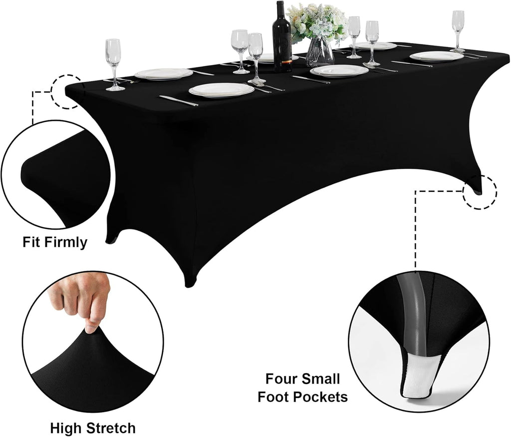 SuperO Waterproof Spandex Table Cover - Fitted Stretch Tablecloth for 4FT Tables | Black, Ideal for Events