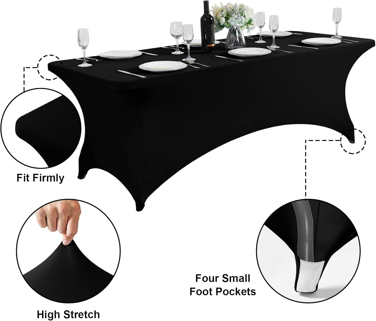 SuperO Waterproof Spandex Table Cover - Fitted Stretch Tablecloth for 4FT Tables | Black, Ideal for Events