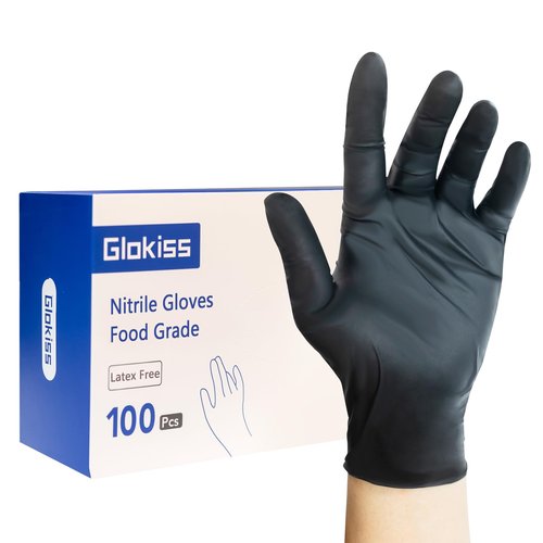 GLOKISS Black Disposable Nitrile Gloves Latex Free 5 Mil Rubber Cleaning,Food Safe Cooking Chef Working Gloves (100, Medium)