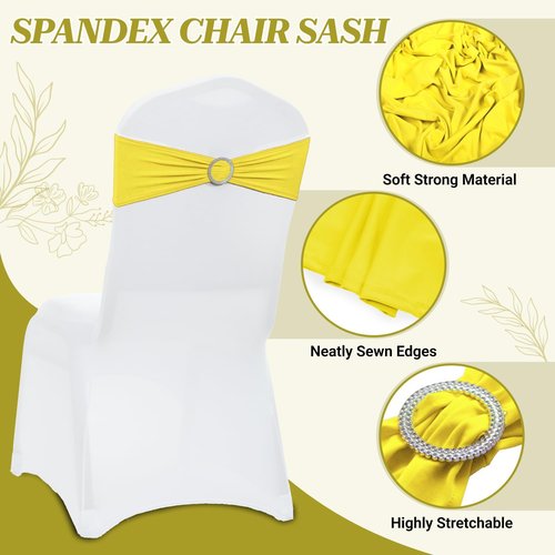 MDS Spandex Chair Sashes - Universal Fit Elastic Stretch Bows with Buckle Slider - Yellow, Pack of 250
