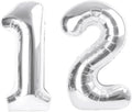 Skiennix 40-Inch Silver Number 12 Balloon - Large Mylar Birthday Decoration for 12 & 21 Years Old
