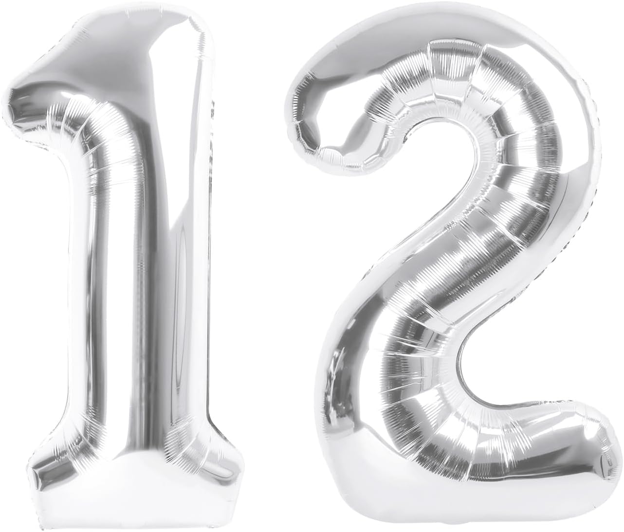 Skiennix 40-Inch Silver Number 12 Balloon - Large Mylar Birthday Decoration for 12 & 21 Years Old