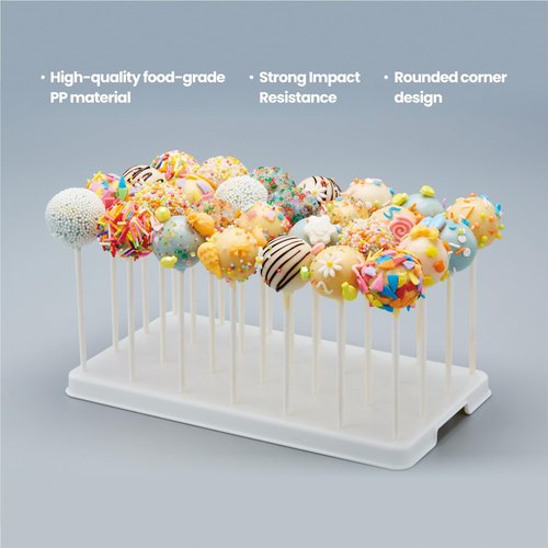 28 Holes Cake Pop Stand for Cake Pops, Lollipop Hold Stand, Cake Pop Display Holder, Candy Pop Holder with 100 Pcs Cake Pop Sticks, 100 Pcs Cake Pop Bags, 100 Pcs Gold Twist Ties(White)