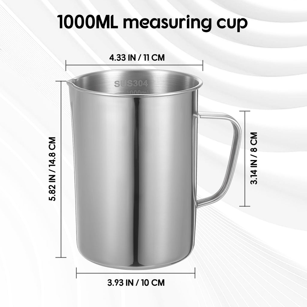 Veemoon Large Stainless Steel Measuring Cup, 1000ml/32OZ Metal Embossed Measuring Pitcher with Handle and Scale Coffee Milk Frothing Pitcher Latte Art Cup for Science Experiments Kitchen Liquid Mixing