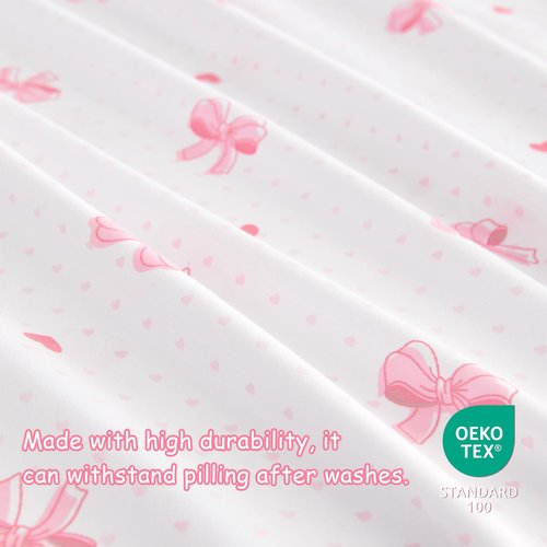 Nayoroom Twin Sheet Set - Cute Pink Bow Bed Sheets Set for Kids Girls, 3 Pieces Soft Microfiber Heart Bed Set with 1 Deep Pocket Fitted Sheet, 1 Flat Sheet, 1 Pillowcase