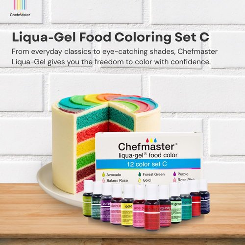 Chefmaster - Liqua-Gel Food Coloring - 12 Vibrant Colors Set | Fade Resistant & Easy to Blend - Made in the USA