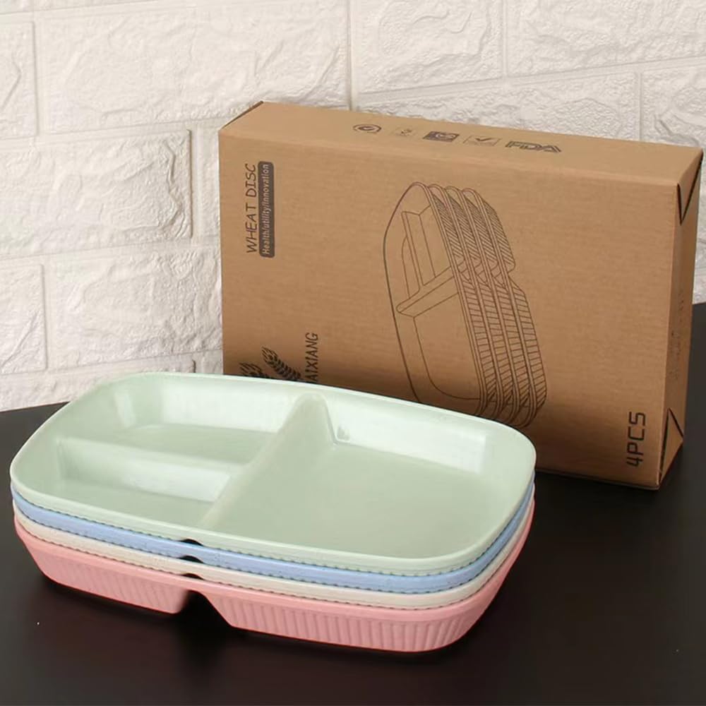 Unbreakable Divided Plates 10.5 Inch 4 PCS,Reusable Wheat Straw Plates，Portion Control Plate Adults, Microwave And Dishwasher Safe, Perfect For Dinner Dishes Kitchen Picnic Party (Classic Series)