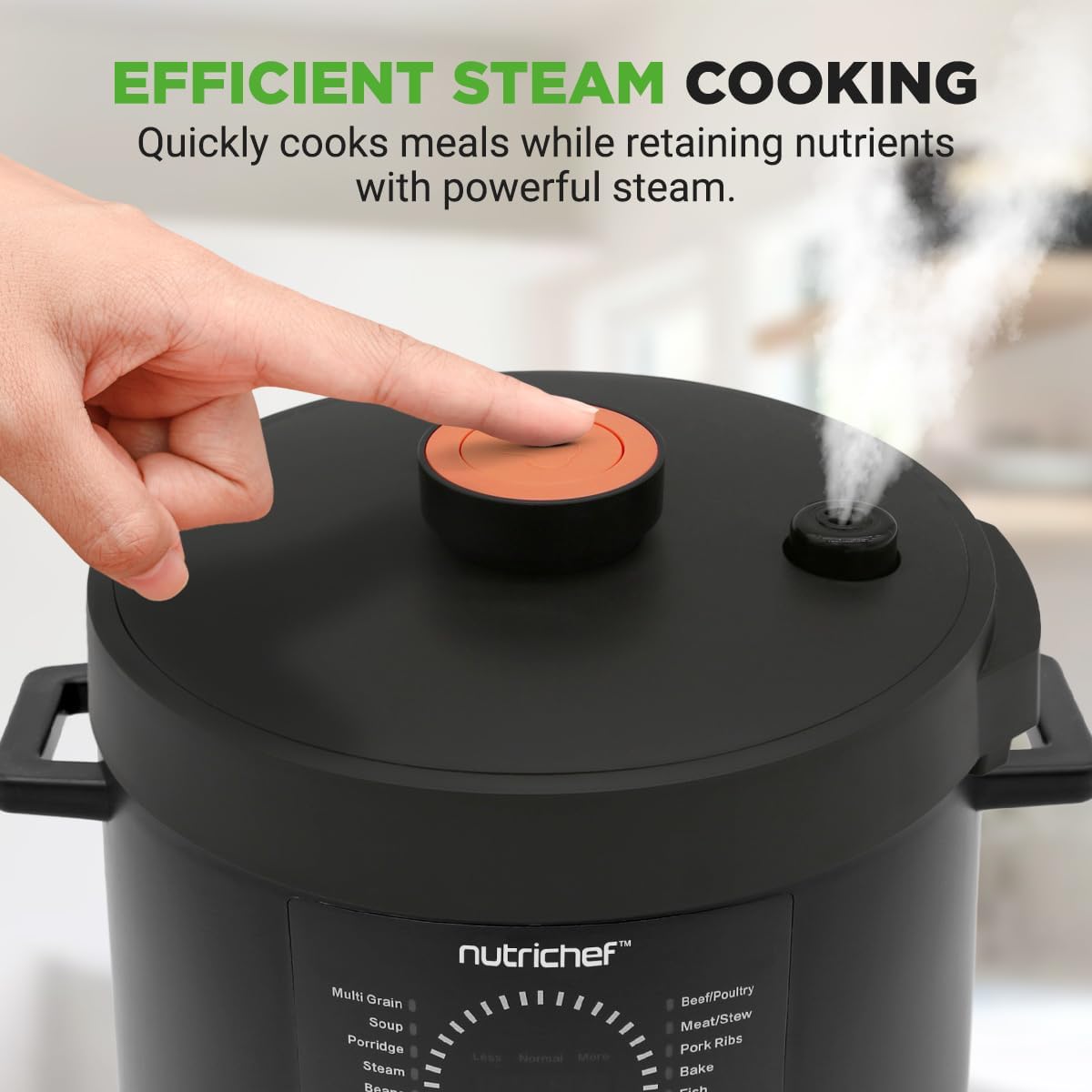 NutriChef Electric Pressure Cooker - 6 Quart Capacity | 9-in-1 Digital Functions | Adjustable Time & Temperature | Black Finish