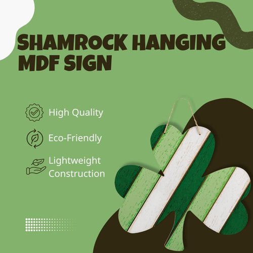 Vibrant Green Shamrock Hanging MDF Sign with Rope Hanger (13" x 14") - 1 Pc. - Perfect for Irish-Themed Decor, Parties & Celebrations